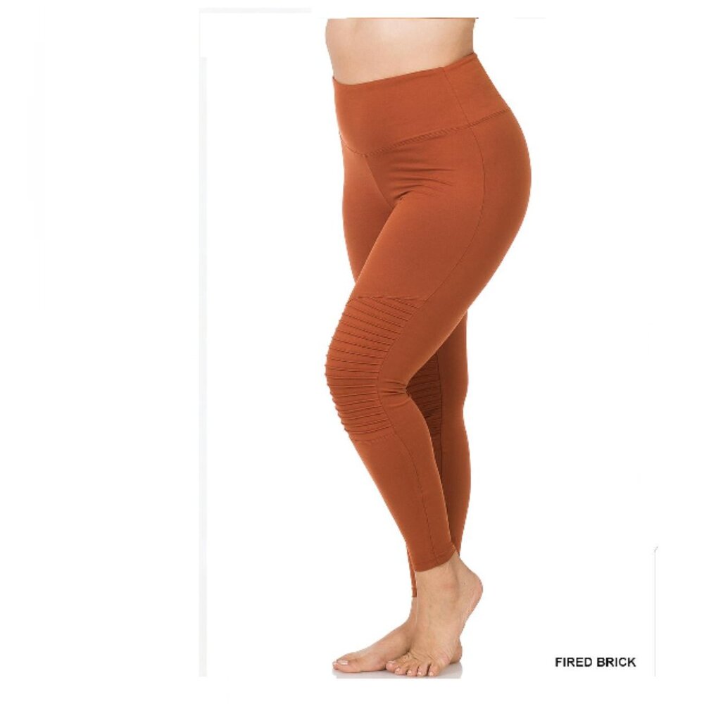 Plus Size Full Length WIDE WAISTBAND MOTO LEGGINGS FIRE BRICK